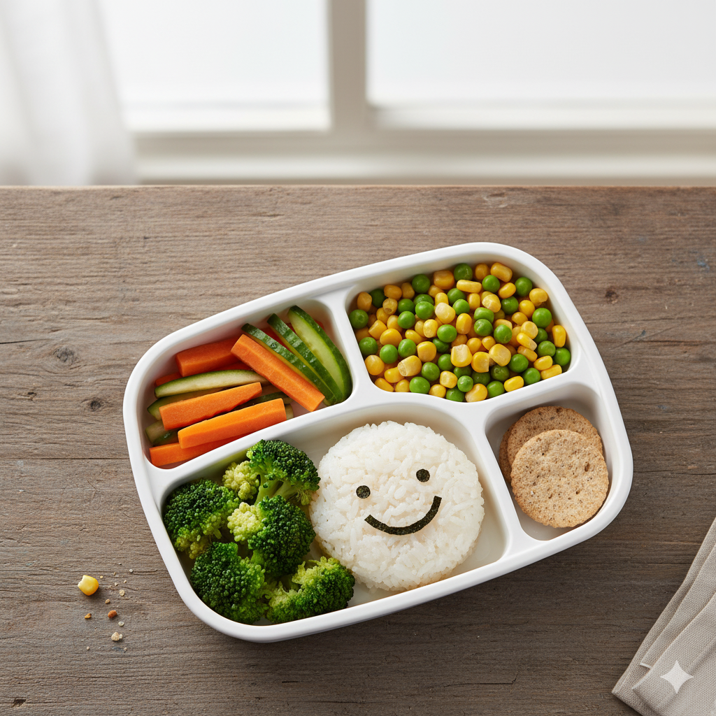 A healthy and balanced meal in a partitioned tray